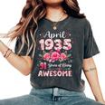 91歳 1935年4月 花柄 91歳 誕生日 男性 女性 レディースオーバーサイズコンフォートTシャツ Pepper