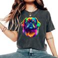 カラフル ペキニーズ犬の顔 かわいい 子犬好き 男性 女性 黒 レディースオーバーサイズコンフォートTシャツ Pepper