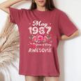 39歳 1987年5月 花柄 39歳 誕生日 男性 女性 レディースオーバーサイズコンフォートTシャツ Crimson