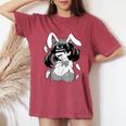 Ahegao Lewd アニメ 顔とウサギの女の子 コスチューム オタク用 レディースオーバーサイズコンフォートTシャツ Crimson