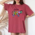 Beef Meat Cuts Line Art Butcher Cut Illustration Graphic レディースオーバーサイズコンフォートTシャツ Crimson