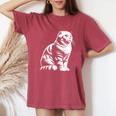 Cat Dad Mom Lover – モノクロスコティッシュフォールド。 レディースオーバーサイズコンフォートTシャツ Crimson