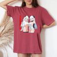 Waifu セクシー アニメ 女の子 メガネ 角 和風 レディースオーバーサイズコンフォートTシャツ Crimson