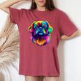 カラフル ペキニーズ犬の顔 かわいい 子犬好き 男性 女性 黒 レディースオーバーサイズコンフォートTシャツ Crimson