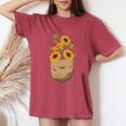 ゴッホ ひまわり ポケットアート 花柄 恋人スタイル 長袖tシャツ レディースオーバーサイズコンフォートTシャツ Crimson
