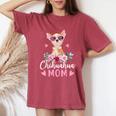 チワワの所有者のためのかわいいチワワのママサングラスの花 レディースオーバーサイズコンフォートTシャツ Crimson
