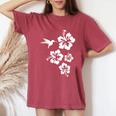 ハチドリ、ハイビスカス、花、男性、女性、子供 Tropical Hummingbird Hibiscus Flowers レディースオーバーサイズコンフォートTシャツ Crimson