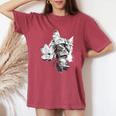 マグノリアの花と美しい猫 レディースオーバーサイズコンフォートTシャツ Crimson