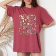 ヴィンテージ 花 ボタニカル イラスト チャート 植物 レディースオーバーサイズコンフォートTシャツ Crimson