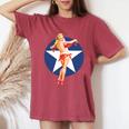 愛国心 ヴィンテージ セクシー ピンナップ 女の子 長袖tシャツ レディースオーバーサイズコンフォートTシャツ Crimson