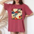 日本のヴィンテージ花柄着物 レディースオーバーサイズコンフォートTシャツ Crimson
