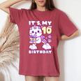 誕生日の女の子10歳、猫、ユニコーン、10歳の誕生日 レディースオーバーサイズコンフォートTシャツ Crimson