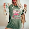 91歳 1935年4月 花柄 91歳 誕生日 男性 女性 レディースオーバーサイズコンフォートTシャツ Moss