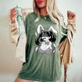 Ahegao Lewd アニメ 顔とウサギの女の子 コスチューム オタク用 レディースオーバーサイズコンフォートTシャツ Moss