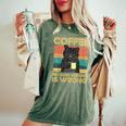 Coffee Because Murder Is Wrong ファニーブラックキャット ビンテージ レディースオーバーサイズコンフォートTシャツ Moss