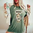 Moo 鶏 牛 農場 動物 ユーモア 男性 女性 キッズ 4 レディースオーバーサイズコンフォートTシャツ Moss