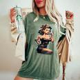Pinup Girl ジュークボックス レコード音楽プレーヤー ヴィンテージ レディースオーバーサイズコンフォートTシャツ Moss