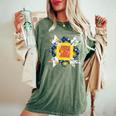 Quilters クラシック風防キルトブロック 花柄パッチワーク レディースオーバーサイズコンフォートTシャツ Moss