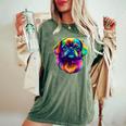 カラフル ペキニーズ犬の顔 かわいい 子犬好き 男性 女性 黒 レディースオーバーサイズコンフォートTシャツ Moss