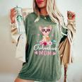 チワワの所有者のためのかわいいチワワのママサングラスの花 レディースオーバーサイズコンフォートTシャツ Moss