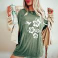 ハチドリ、ハイビスカス、花、男性、女性、子供 Tropical Hummingbird Hibiscus Flowers レディースオーバーサイズコンフォートTシャツ Moss