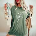 ラインアート 蘭の花 タトゥースタイル 長袖tシャツ レディースオーバーサイズコンフォートTシャツ Moss