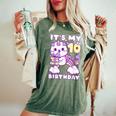 誕生日の女の子10歳、猫、ユニコーン、10歳の誕生日 レディースオーバーサイズコンフォートTシャツ Moss