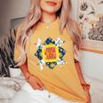 Quilters クラシック風防キルトブロック 花柄パッチワーク レディースオーバーサイズコンフォートTシャツ Mustard