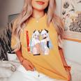 Waifu セクシー アニメ 女の子 メガネ 角 和風 レディースオーバーサイズコンフォートTシャツ Mustard