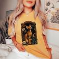 アビシニアン 猫 花 レディースオーバーサイズコンフォートTシャツ Mustard