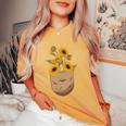 ゴッホ ひまわり ポケットアート 花柄 恋人スタイル 長袖tシャツ レディースオーバーサイズコンフォートTシャツ Mustard