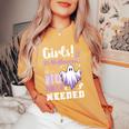 ハロウィンメイクのジョーク、女の子、面白い、英語で レディースオーバーサイズコンフォートTシャツ Mustard