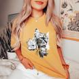 マグノリアの花と美しい猫 レディースオーバーサイズコンフォートTシャツ Mustard