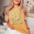 ヴィンテージ 花 ボタニカル イラスト チャート 植物 レディースオーバーサイズコンフォートTシャツ Mustard