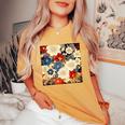 日本のヴィンテージ花柄着物 レディースオーバーサイズコンフォートTシャツ Mustard
