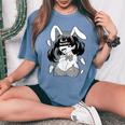 Ahegao Lewd アニメ 顔とウサギの女の子 コスチューム オタク用 レディースオーバーサイズコンフォートTシャツ Blue Jean
