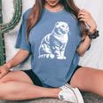 Cat Dad Mom Lover – モノクロスコティッシュフォールド。 レディースオーバーサイズコンフォートTシャツ Blue Jean