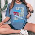Catch The Blue Waveurfing Democrat Donkey Midterm Election レディースオーバーサイズコンフォートTシャツ Blue Jean