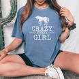 Crazy Horse Girl 、ストレスを感じたエクエストリアン愛好家へのギフト レディースオーバーサイズコンフォートTシャツ Blue Jean