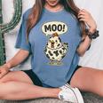 Moo 鶏 牛 農場 動物 ユーモア 男性 女性 キッズ 4 レディースオーバーサイズコンフォートTシャツ Blue Jean