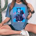 Japanese Anime Girl 日本のアニメの女の子 レディースオーバーサイズコンフォートTシャツ Blue Jean