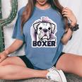 I Love My Boxer Dog Mom Dad Kawaii Dog Doodles ボクサー 犬 レディースオーバーサイズコンフォートTシャツ Blue Jean