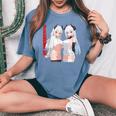 Waifu セクシー アニメ 女の子 メガネ 角 和風 レディースオーバーサイズコンフォートTシャツ Blue Jean