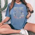 Wildoul Howling Wolf Among Flowers And Forest レディースオーバーサイズコンフォートTシャツ Blue Jean