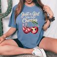 さくらんぼが大好きな女の子チェリーフルーツ好き レディースオーバーサイズコンフォートTシャツ Blue Jean
