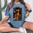 アビシニアン 猫 花 レディースオーバーサイズコンフォートTシャツ Blue Jean