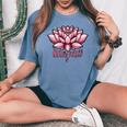 ピンクの蓮の花 曼荼羅 レディースオーバーサイズコンフォートTシャツ Blue Jean