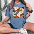 日本のヴィンテージ花柄着物 レディースオーバーサイズコンフォートTシャツ Blue Jean