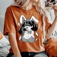 Ahegao Lewd アニメ 顔とウサギの女の子 コスチューム オタク用 レディースオーバーサイズコンフォートTシャツ Yam