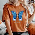 Blue Butterfly Beautiful Butterfly 長袖tシャツ レディースオーバーサイズコンフォートTシャツ Yam